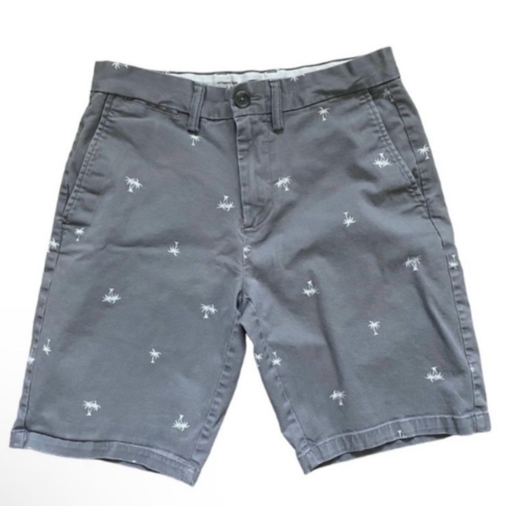Old Navy Ultimate Slim Gray Flat Front Palm Tree Pattern Shorts size 29